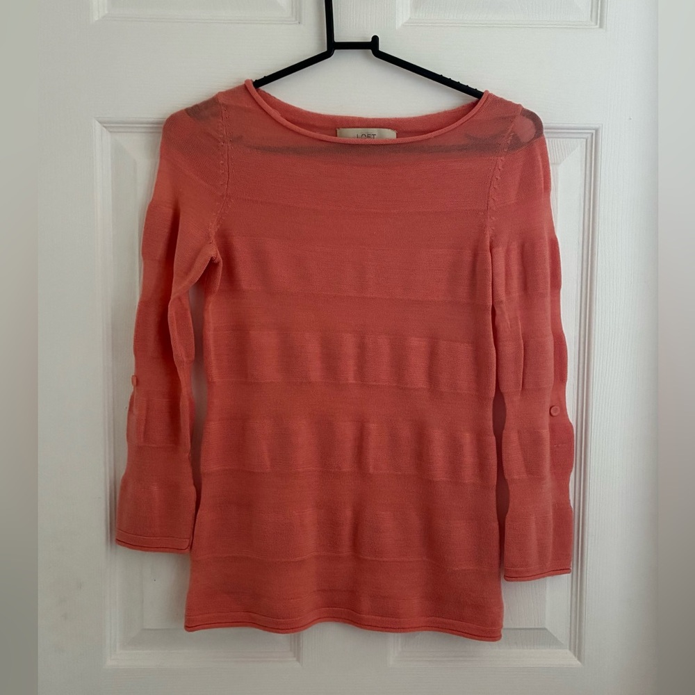 LOFT salmon pink tab sleeve sweater